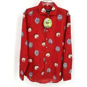 SUITMEISTER RICK AND MORTY BUTTON FRONT LONG SLEEVE SHIRT Men‎ Size Large Red
